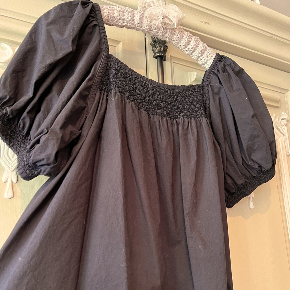 DOÊN SMOCKED BABYDOLL BLOUSE, TOP,  🍃BLACK, L
